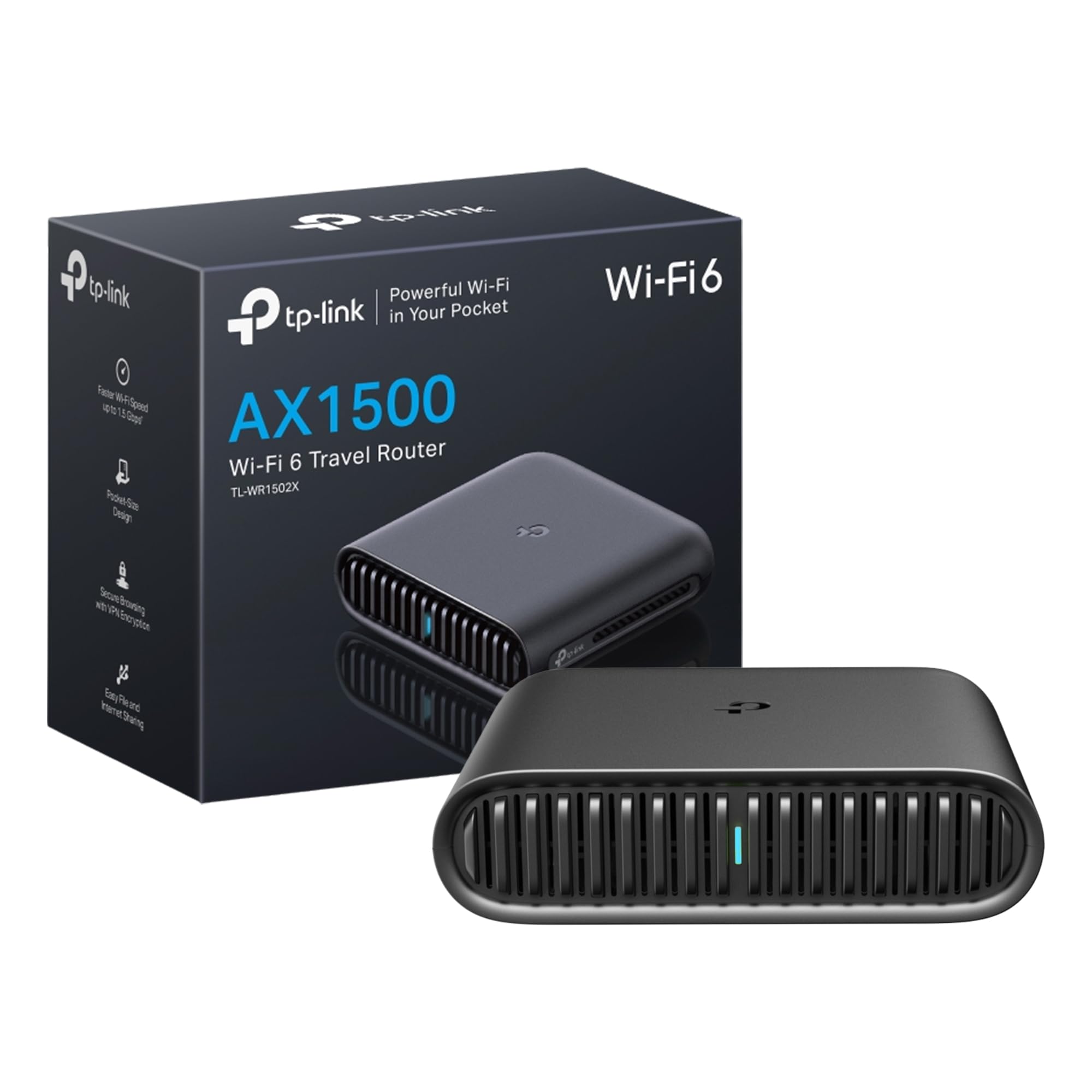 TP-Link TL-WR1502X Portable Router WiFi 6 AX1500Mbps, Mini Travel Router for Home & Travel, WiFi Router, VPN Router, Gigabit Ports, USB Port, Enjoy Network Anywhere, Type-C Power, Pocket-sized