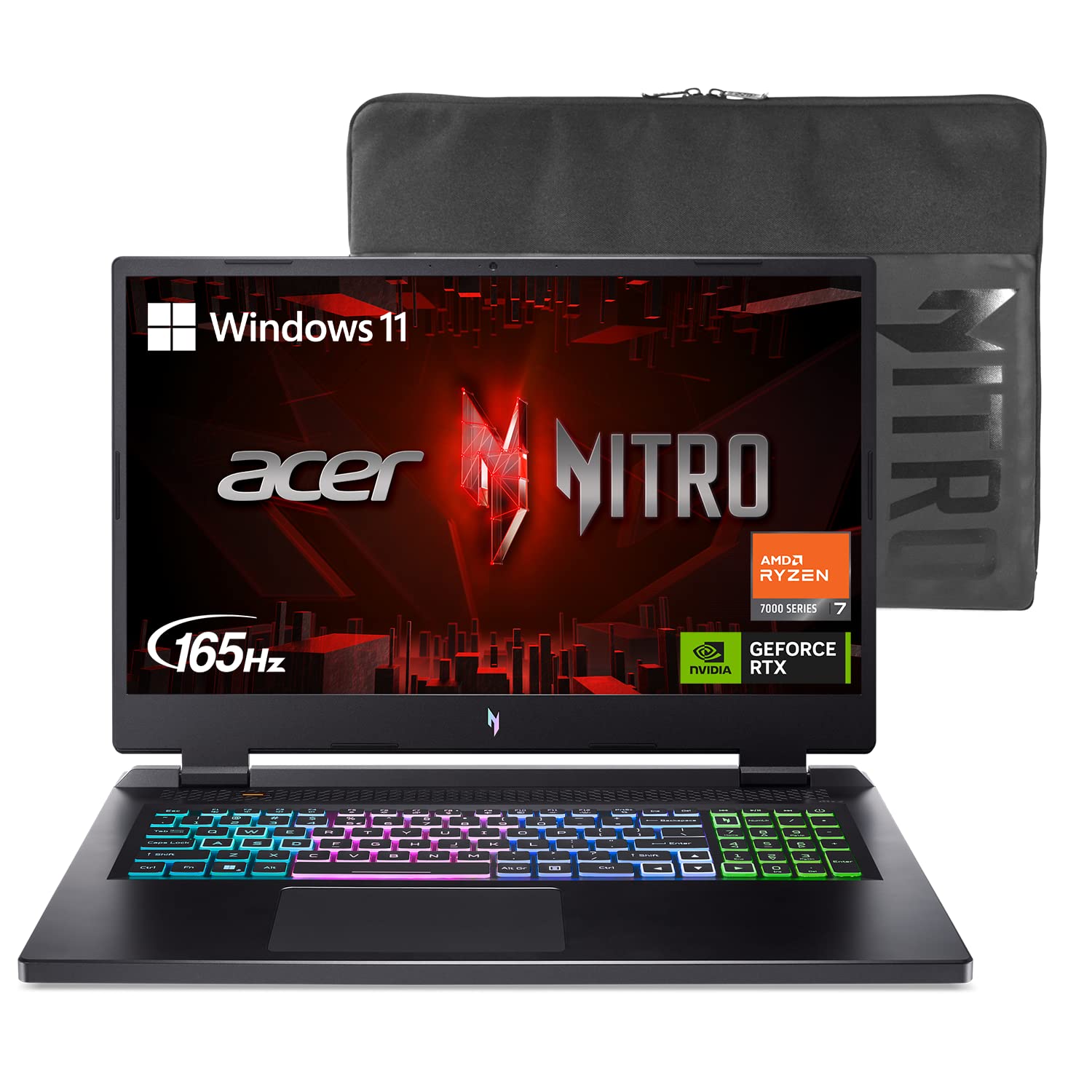 Acer Nitro 17 Gaming Laptop, 17.3" IPS 165Hz FHD Display, AMD Ryzen 7 7840HS, 16GB DDR5 RAM, 1TB M.2 SSD, NVIDIA GeForce RTX 4050, American English RGB Keyboard, Windows 11 Home