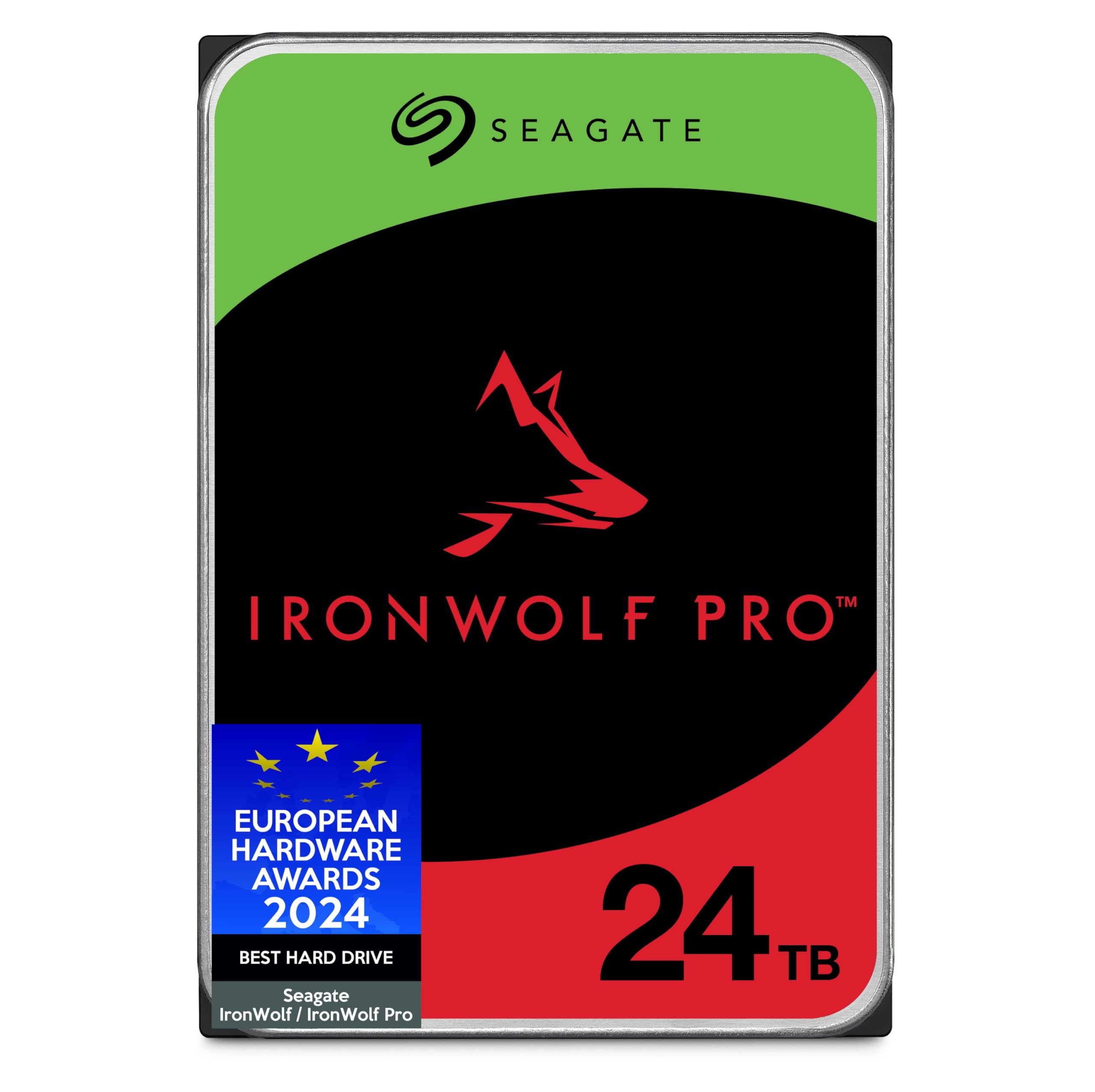 Seagate IronWolf Pro 24TB, NAS Internal Hard Drive, 3.5 Inch, 7.200 U/Min, CMR, 256MB Cache, SATA 6 GB/S, incl. Datat Rescue Service (ST24000NTZ02)