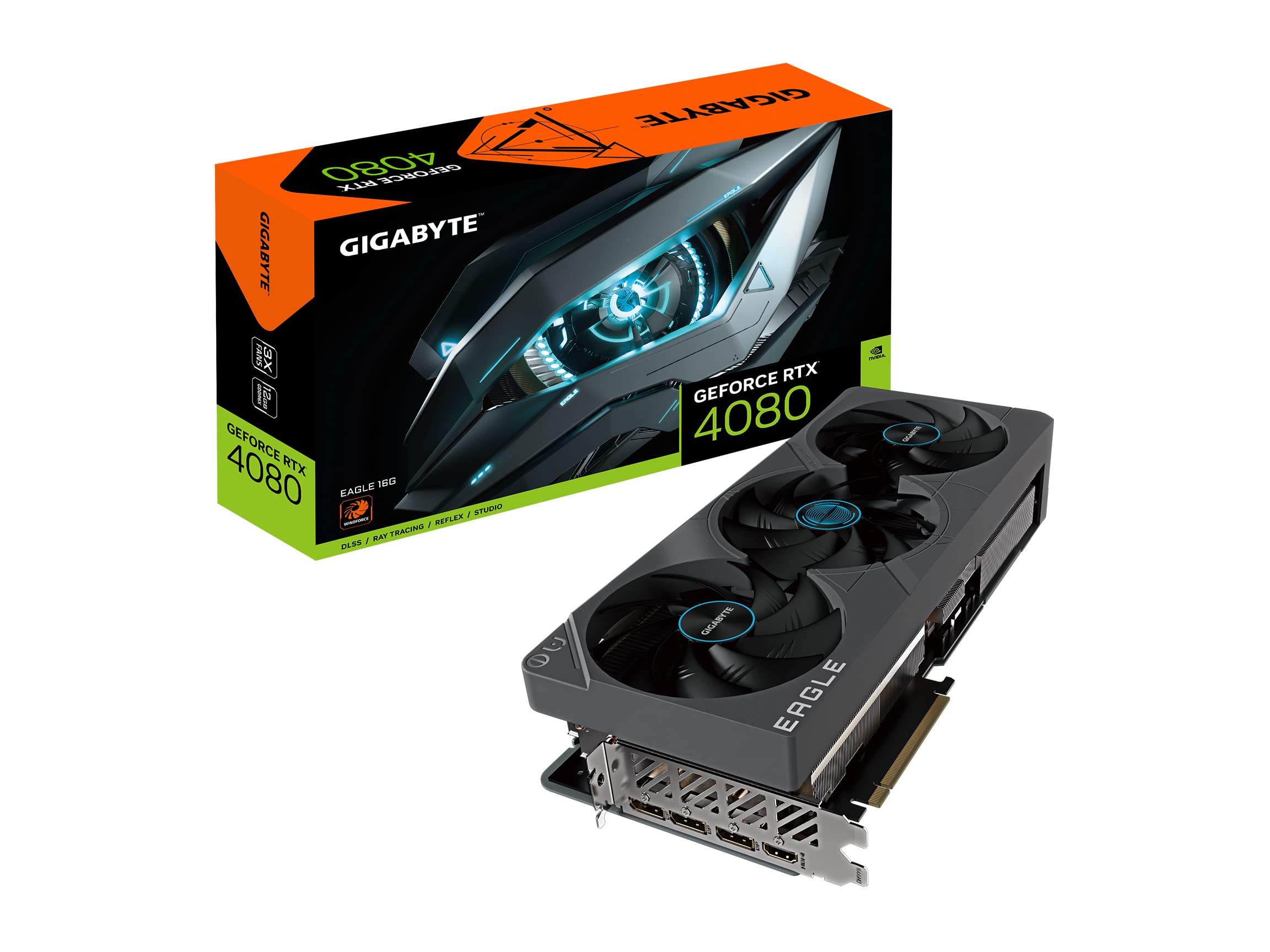 GIGABYTE GeForce RTX 4080 EAGLE OC 16GB Graphics Card - 16GB DDR6X, 192bit, PCI-E 4.0, Core 2520Mhz, RGB, DP 1.4, HDMI 2.1a, NVIDIA DLSS 3, GV-N4080EAGLE OC-16GD