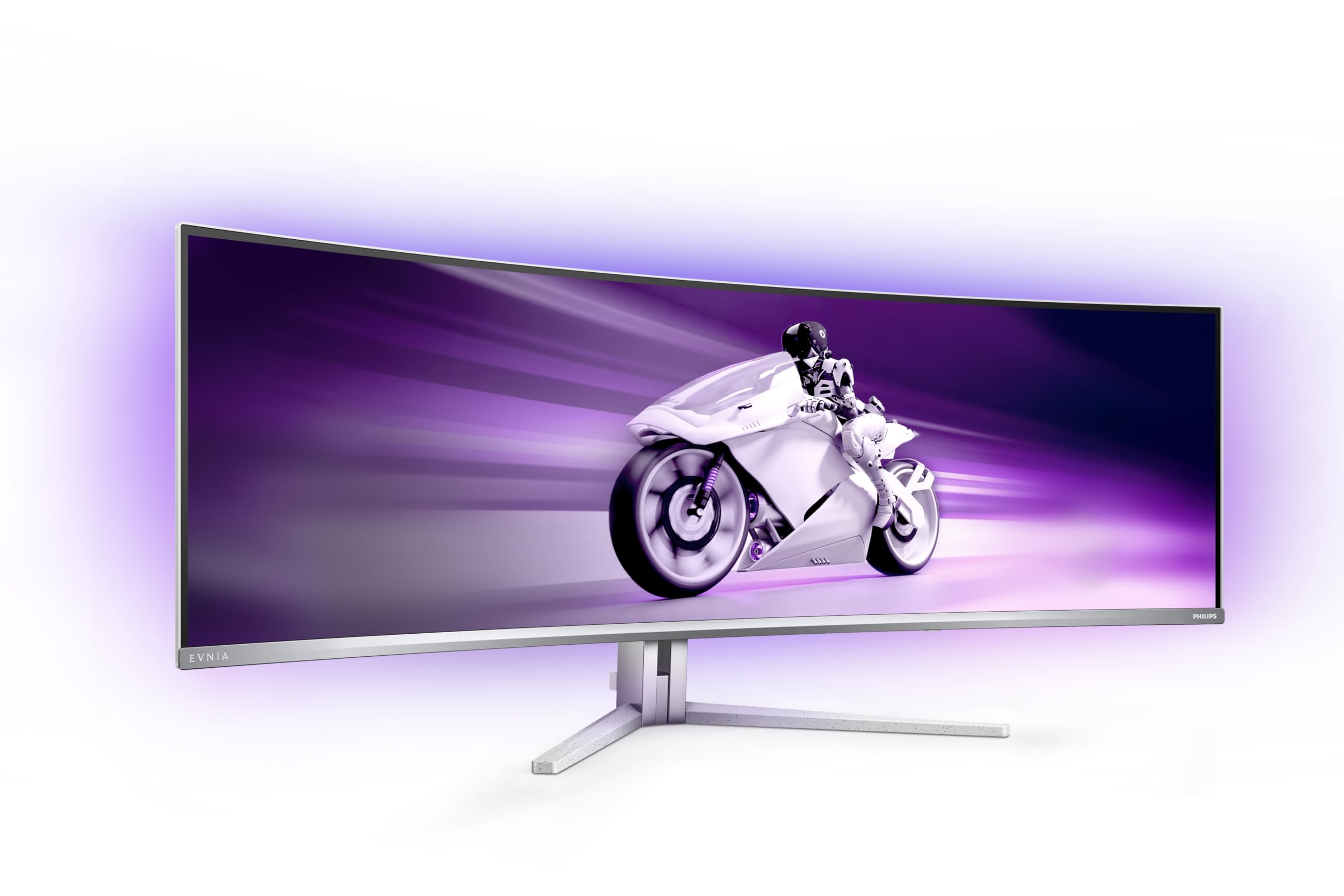 PHILIPS Evnia 49M2C8900LA - 49 inch DQHD OLED curved gaming monitor, 144 Hertz, 0.03ms GtG, HDR400, Ambiglow (5120x1440, HDMI 2.1, DisplayPort 1.4, USB-C, USB Hub) white
