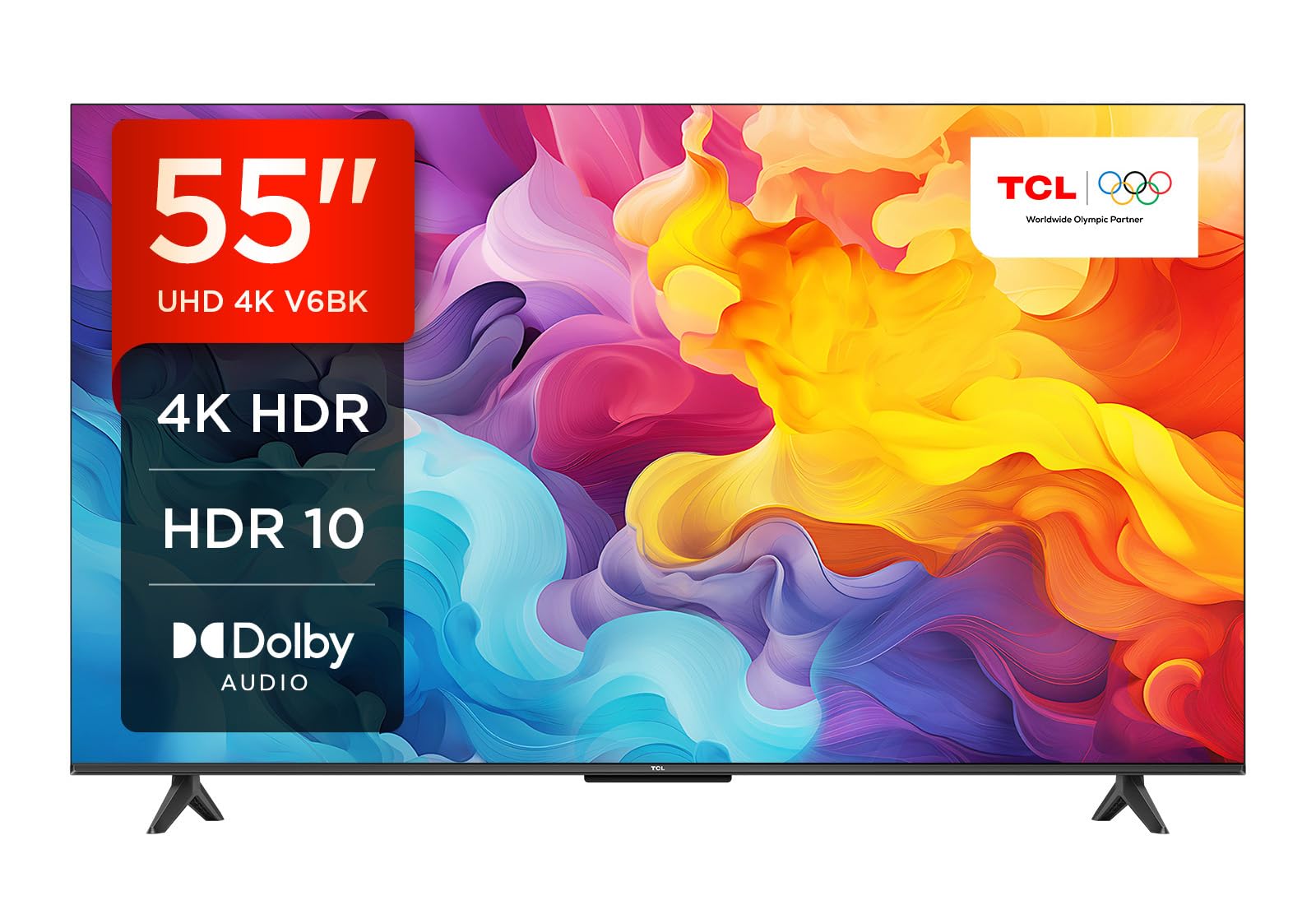 TCL 55V6BK 55-inch 4K Ultra HD, HDR TV, Smart TV Powered by Android TV (Dolby Audio, Voice Control, Compatible with Google Assistant, 2024 New Model)