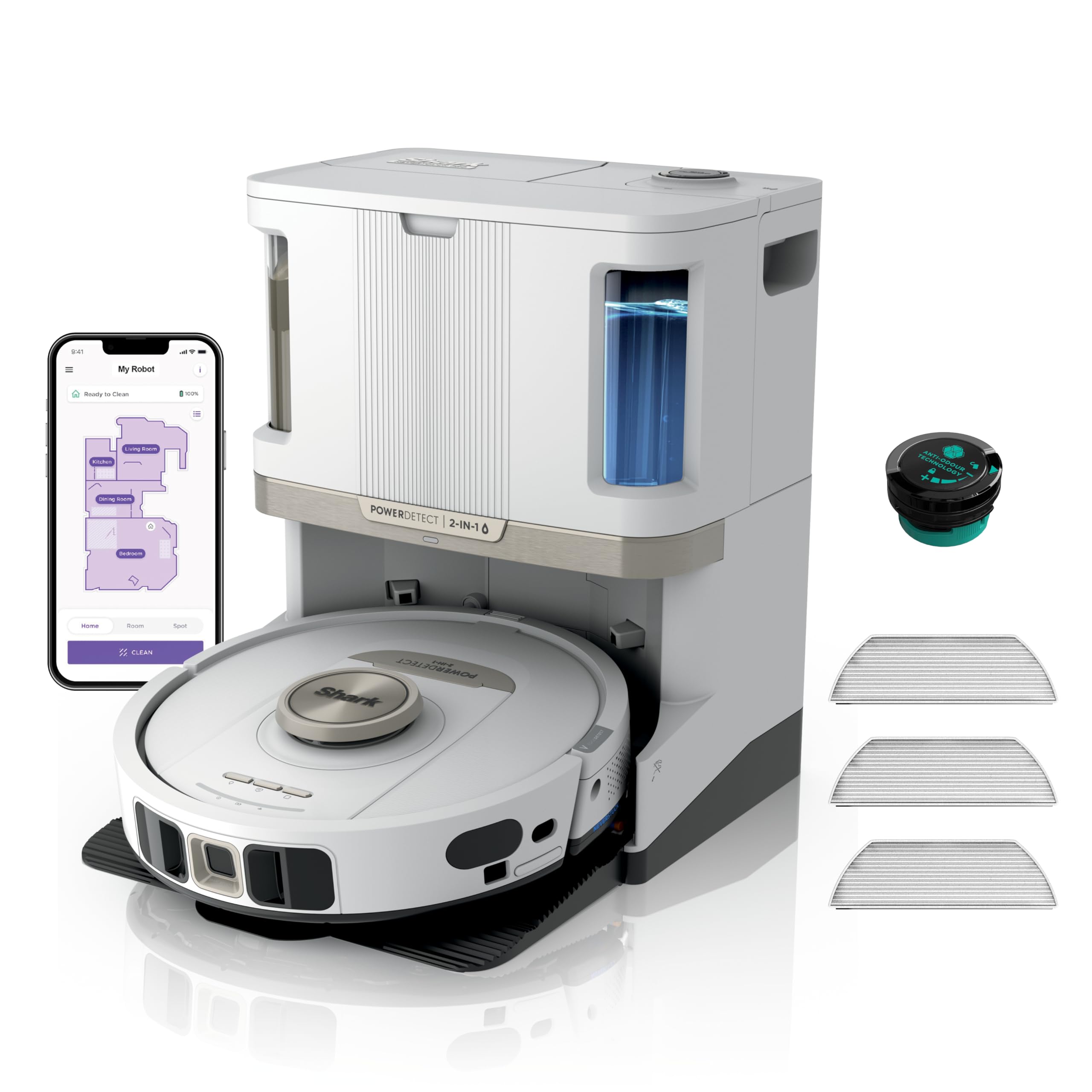 Shark PowerDetect 2-in-1 Robot Vacuum & Mop, NeverTouch Pro 60-Day Self Empty, Self-Refill and Self-Clean Robot Vacuum with 3D & LiDAR Navigation, NeverStuck Obstacle Bypass, WiFi/App White