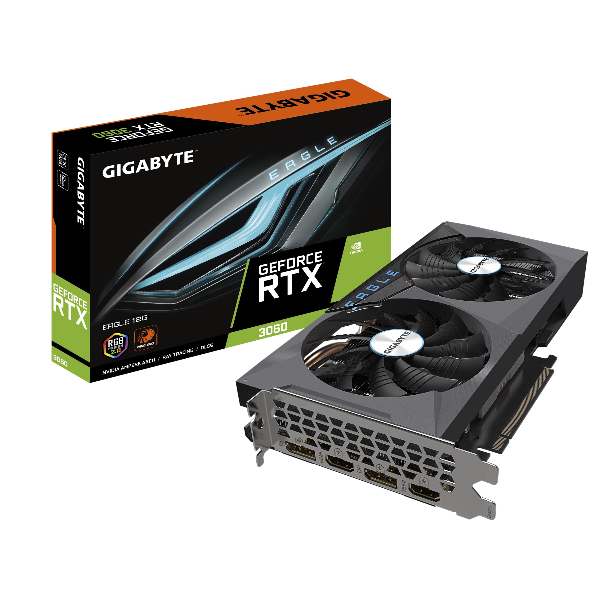 Gigabyte NVIDIA GeForce RTX 3060 EAGLE V2 Graphics Card - 12GB GDDR6, 192-bit, PCI-E 4.0, 1777MHz Core Clock, RGB, 2x DP 1.4, 2 x HDMI 2.1, NVIDIA Ampere - GV-N3060EAGLE-12GD